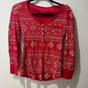 Victoria’s Secret Red Patterned Women's thermal pajama set, medium, holiday.